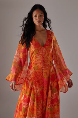 Chiffon Bohemian Button Through Maxi Dress