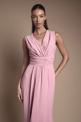 Wrap Front Pleat Waist Maxi Bridesmaid Dress