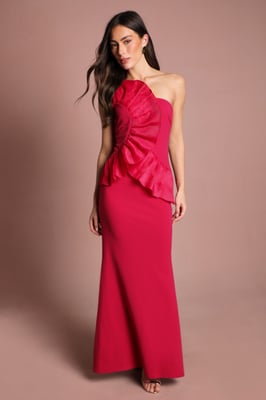 Pleated Front One Shoulder Gown