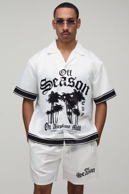 Oversized Half Sleeve Off Season Print Satin Shirt & Short Set