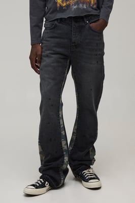 Washed Camo Gusset Stacked Flared Jeans