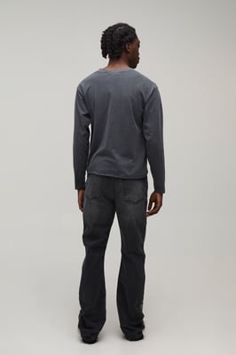 Washed Camo Gusset Stacked Flared Jeans