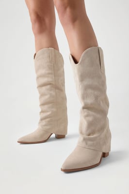 Fold Over Ruched Calf High Western Boots