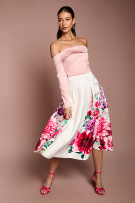 Satin Midi Skirt With Placement Print
