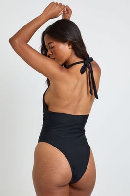 Gold Trim Detail Plunge Wrap Waist Swimsuit