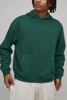 Oversized Boxy Blanket Stitch Hoodie