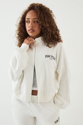 DSGN Studio Collegiate Printed Zip Through Funnel Neck Bomber Sweatshirt
