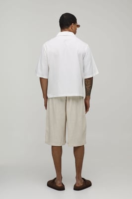 Linen Blend Boxy V Neck Polo