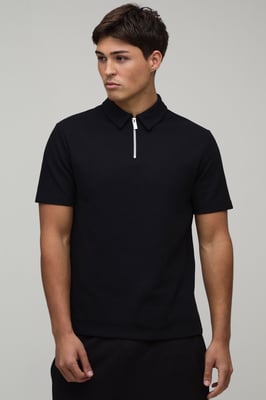 Slim 1/4 Zip Waffle Polo