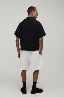 Oversized Boxy Woven Floral V Neck Polo