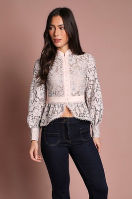 Scallop Trim Lace Long Sleeve Top