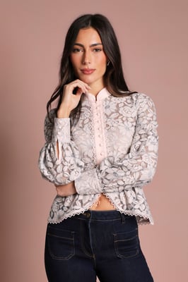 Scallop Trim Lace Long Sleeve Top