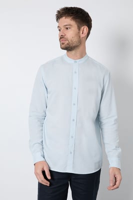 Light Blue Linen Blend Grandad Collar Shirt