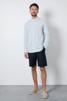 Light Blue Linen Blend Grandad Collar Shirt