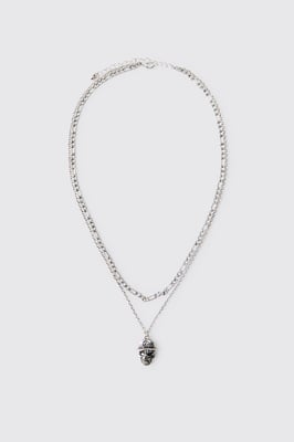 Silver Skull Layered Necklace