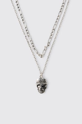 Silver Skull Layered Necklace