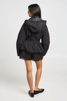 Funnel Neck Lace Trim Hem Jacket