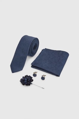 Navy Plain Tie, Pocket Square with Lapel Pin and Cufflink Box Set