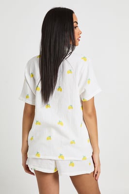 Cotton Lemon Print Short Sleeve Shirt & Short Pyjama Set