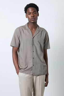 Khaki Linen Blend Short Sleeve Resort Shirt