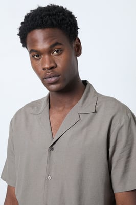 Khaki Linen Blend Short Sleeve Resort Shirt