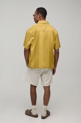Oversized Embroidered Stripe Short Sleeve Shirt