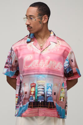Oversized Half Sleeve Casino Print Shirt