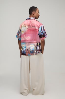 Oversized Half Sleeve Casino Print Shirt