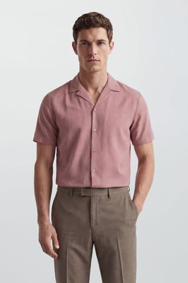 Rose Pink Short Sleeve Resort Linen Shirt