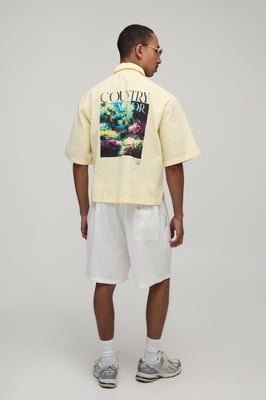 Oversized Short Sleeve Poplin Stripe Polo Shirt