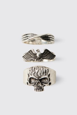 3 Pack Silver Gothic Rings