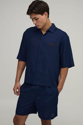 Linen Embroidered French Riviera Oversized Boxy Shirt & Baggy Shorts Set