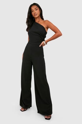 Petite Ruched Asymmetric Neck Jumpsuit
