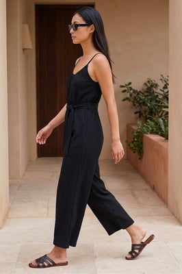 Petite Textured Cropped Jumpsuit