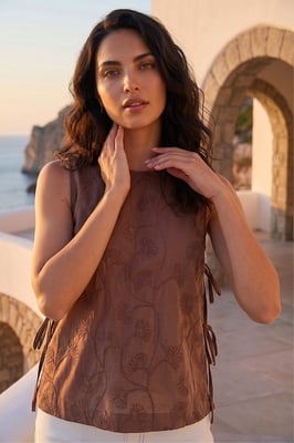 Embroidered Tie Side Top