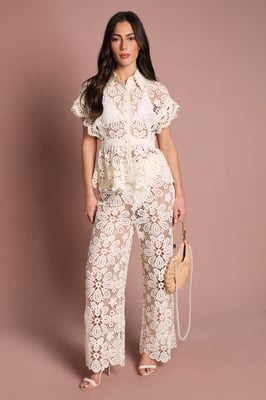 Crochet Lace Pearl Button Wedding Blouse