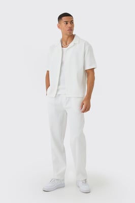 Oversized Short Sleeve Pleated Shirt & Straight Trouser Set