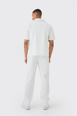 Oversized Short Sleeve Pleated Shirt & Straight Trouser Set