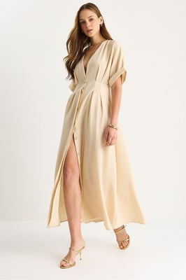 V-hals Midi-jurk met Split