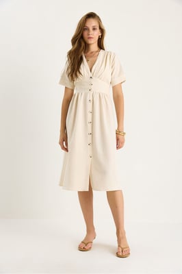 V-hals Knop Midi Shirtjurk