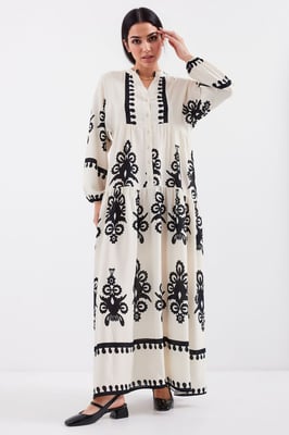 Geprinte V-hals Maxi Jurk