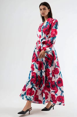 Bloemige Maxi-jurk met Strikfront