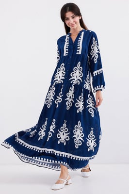 Geprinte V-hals Maxi-jurk