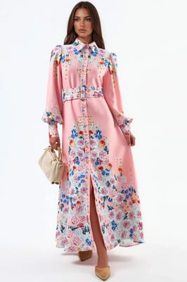 Bloemen Maxi Jurk met Knopsluiting