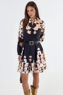 Bloemenprint V-hals Mini Jurk met Ceintuur
