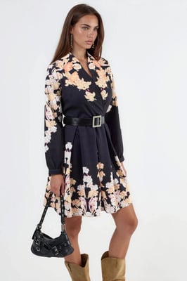Bloemenprint V-hals Mini Jurk met Ceintuur