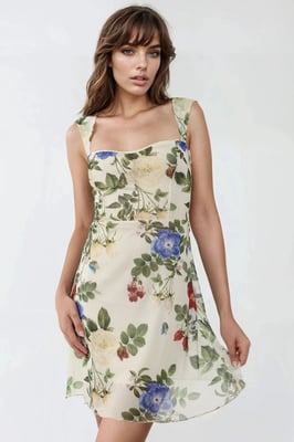 Polka Dot Sleeveless Mini Tulle Dress with Square Neckline