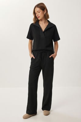 Polokraag Blouse & Midden Taille Wijde Pantalon Twee-Delig Set