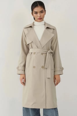 Dubbelknäppt Lång Trenchcoat