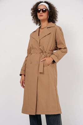 Dubbelknäppt Lång Trenchcoat